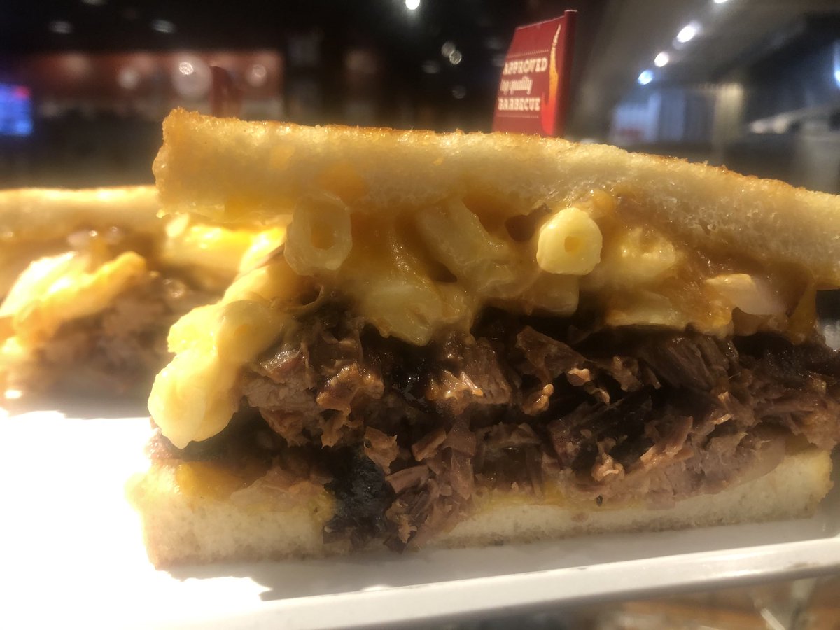 Highland Park are you ready! Panini bread w/ Brisket, caramelized red onions, lots of cheddar, Mac-n-cheese, and bbq sauce! The Mac Melt! Yum