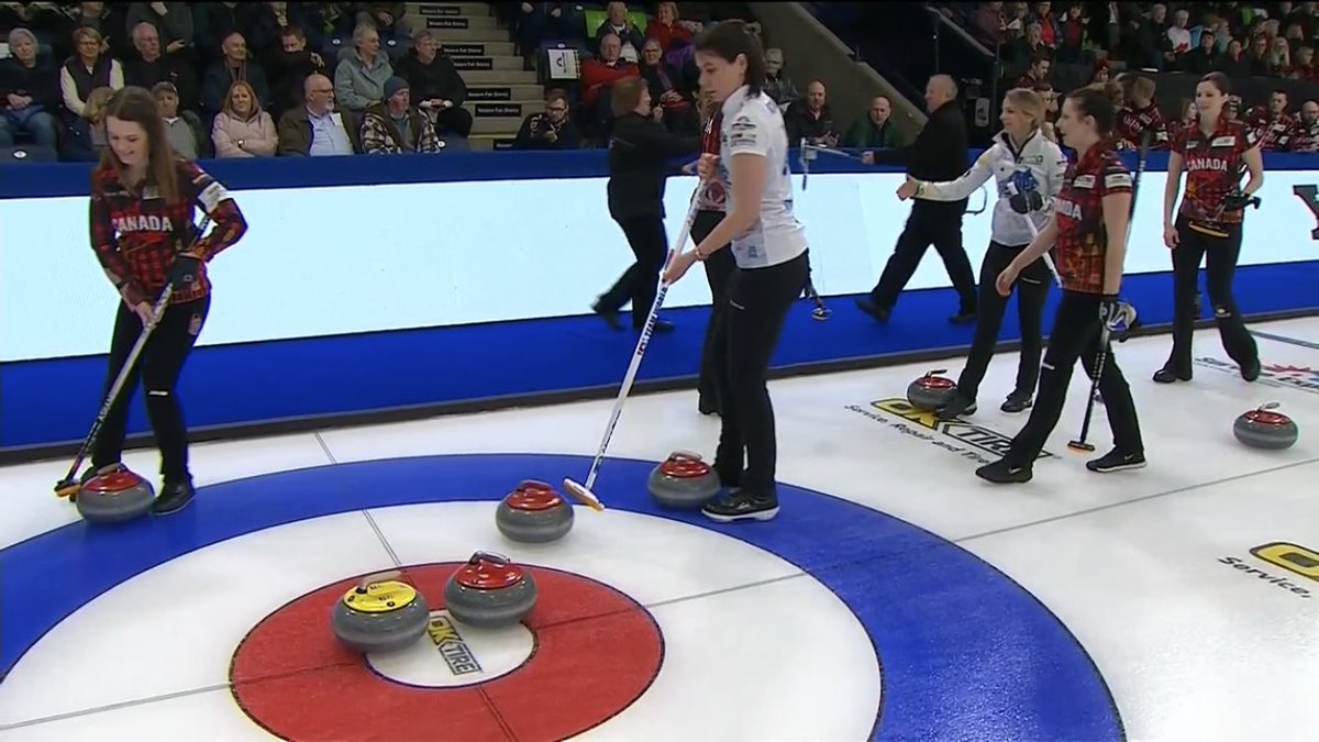 ciaomichaella's tweet image. Silvana &amp;amp; Sara discussing what to do before skip’s last stone... it’s a close one #TeamEurope #curling #ContCup