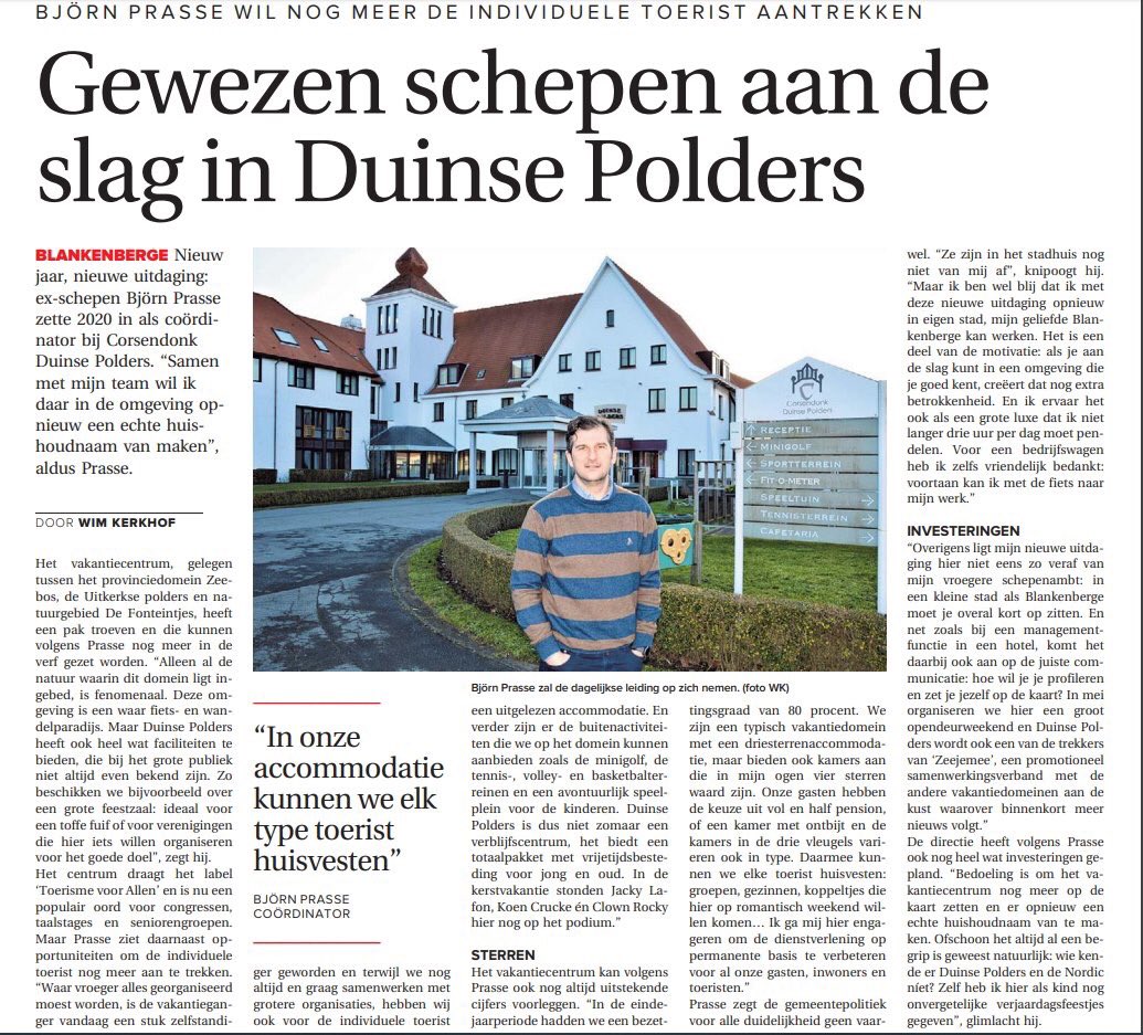 BjornPrasse's tweet photo. Leuk artikel in de @kweeet n.a.v. mijn nieuwe job! #blankenberge #PlaceToB https://t.co/EA3athgTQY