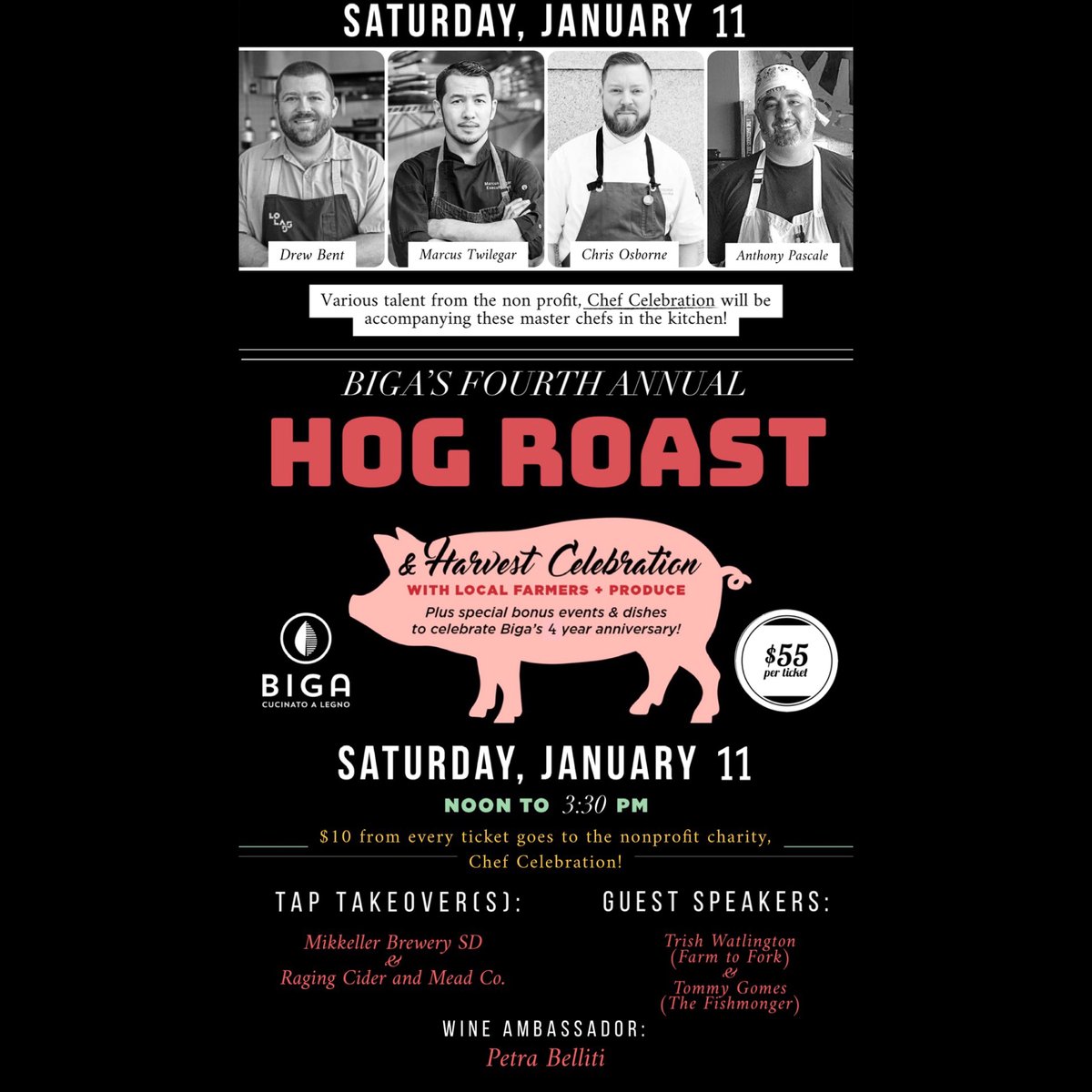 Last day to secure your seat for this years 4th Annual HOG ROAST event!

Join us this Saturday for the best woodfired oven roast pork dishes you’ll ever taste! Seriously. ✨

Tickets for sale at LINK below
m.bpt.me/event/4458311

#BIGAhogroast2020
#BIGAsandiego