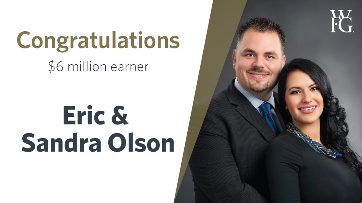 therealwfg's tweet photo. Congratulations to Eric & Sandra Olson on earning this career milestone of $6 million annual cash flow. What a great way to lead from the front: inspiring the members of your team and all WFG agents. #IAMWFG https://t.co/v1eC2KrNUL