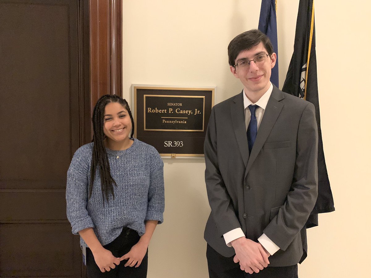 Our first stop for the #SUJobShadow was a meeting with Cindy Matos Beltre. Cindy is a Legislative Correspondent working on education policy for <a href="/SenBobCasey/">Bob Casey</a> (PA). Thank you Cindy for taking time to meet with <a href="/shippensburgU/">Shippensburg University</a> junior Liam Blakey. <a href="/ShipCareer/">Shippensburg University Career Center</a>