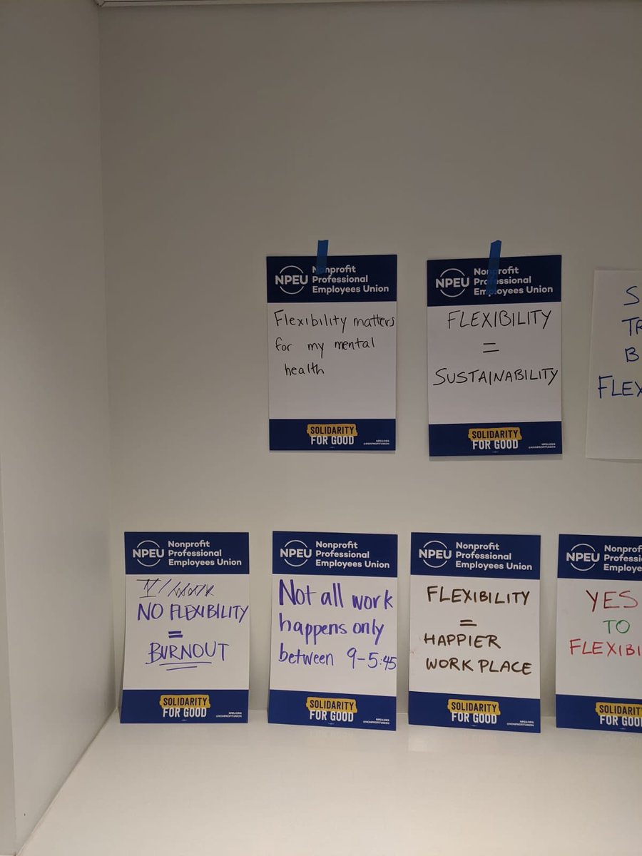 CBPP_Union's tweet photo. Our unit has rallied around the importance of flexibility and work life balance by posting signs outside of the negotiating room. This is what solidarity looks like! #WorkHardEverywhere https://t.co/BMbCFkw0kg