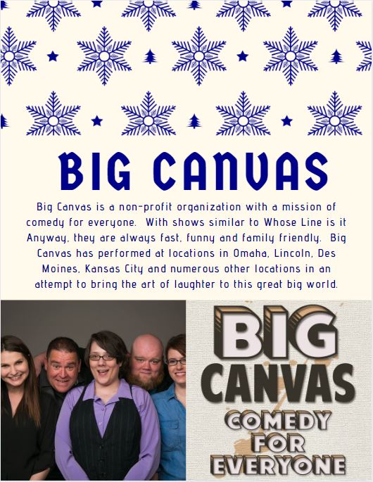 The Chamber Gala is one week from today! The entertainment this year is Big Canvas, a non-profit improv group out of Omaha. Join us for a night of fun, great food, and laughter. Tickets are available at the Chamber Office, Pinnacle Bank, and State Farm Insurance.