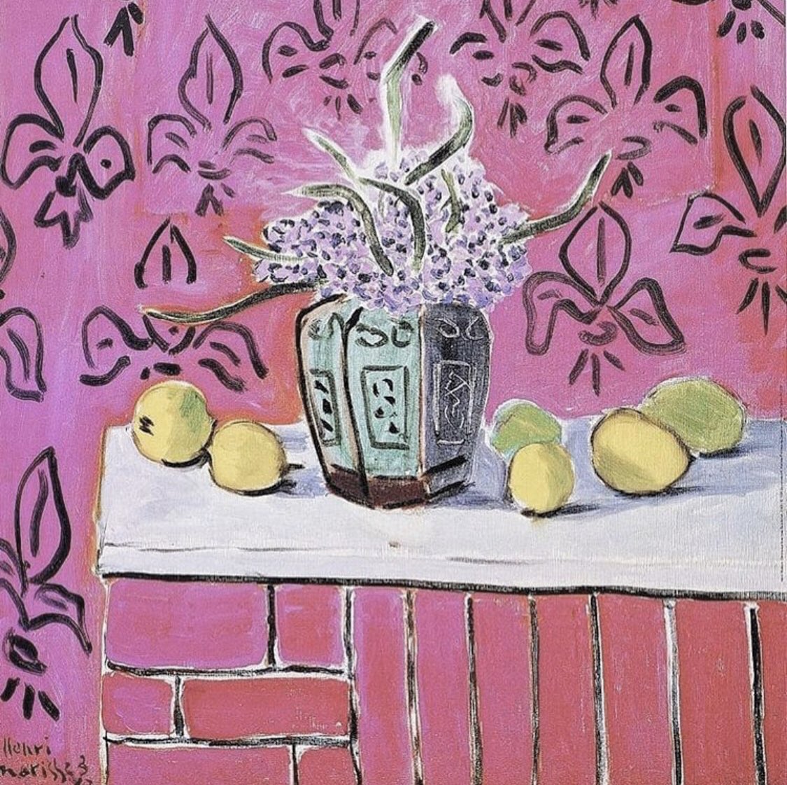 lavaazulada's tweet photo. What's your #inspiration for the day? Share!

For me, this little mint hue of the vase in 'Natura morta con limoni'
by #HenriMatisse 

#brick #brickpattern #ColorInspo #ColourInspiration #pink #painter #artist #colors #visual #visualthinker #visuallife #stilllife #FridayThoughts https://t.co/UIyUaO8f7K