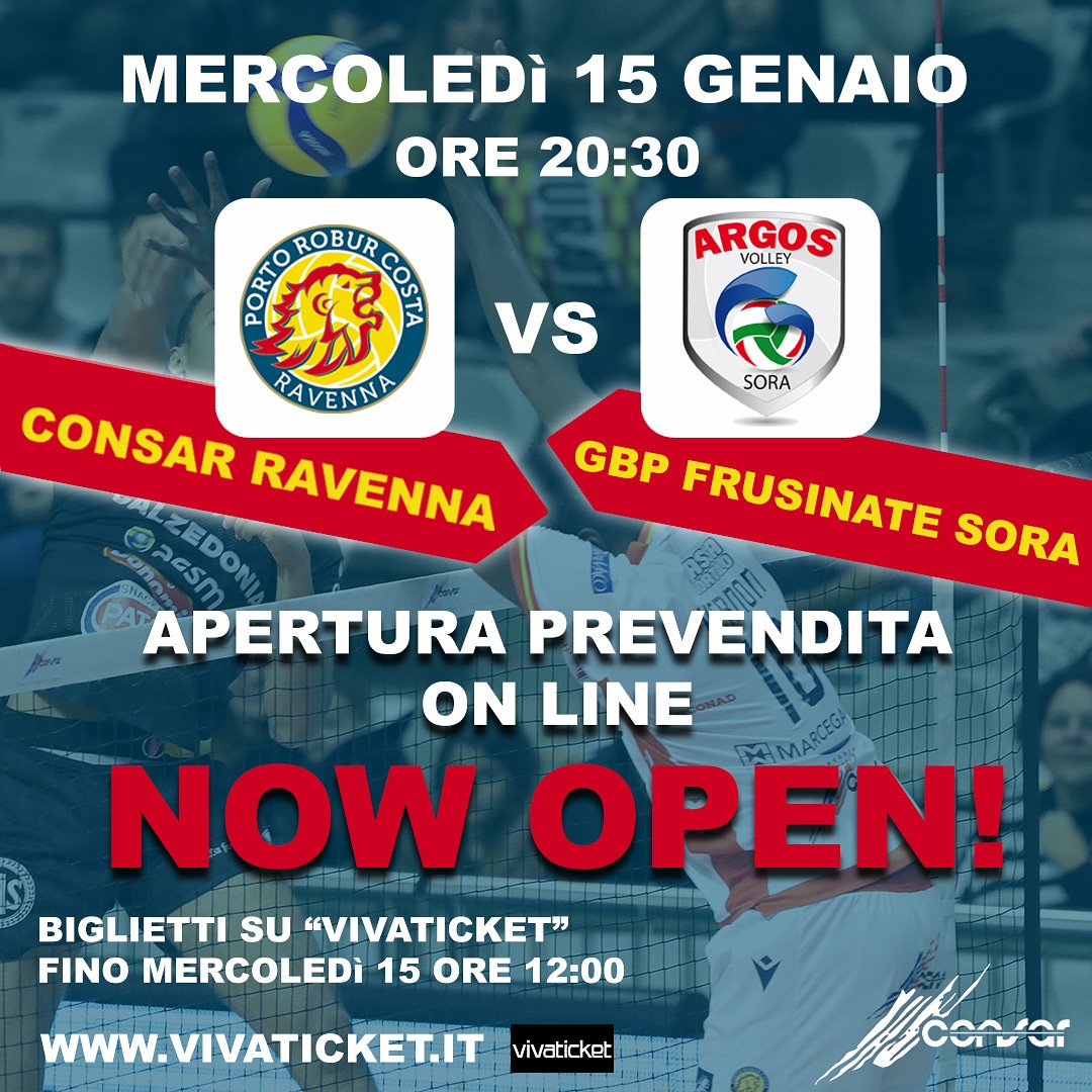 BIGLIETTI ONLINE per il match Consar Ravenna 🆚 GBP Frusinate Sora disponibili su "Vivaticket" fino a mercoledì 15 ore 12‼️🎟🦁
#nowopen #consarravenna #avantileoni #volley #volleyball #ravennasora