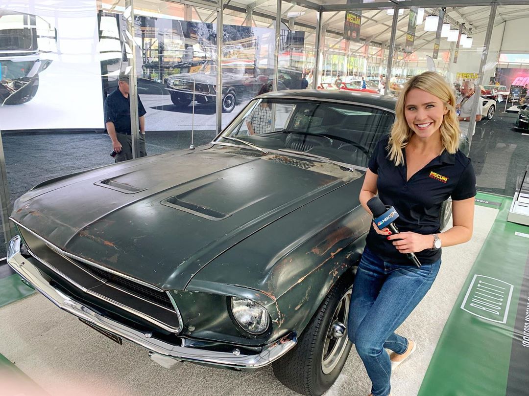 "Katie-O with a Bullitt........ "
Katie Osborne - "Getting mixed reviews around here, what are your thoughts: restore or keep as is?
Bullitt Mustang crossing the block today, Fri on our 12-3pm eastern time on NBC Sports show!
PS: Yes, I did in fact, have to take my shoes off." 😄