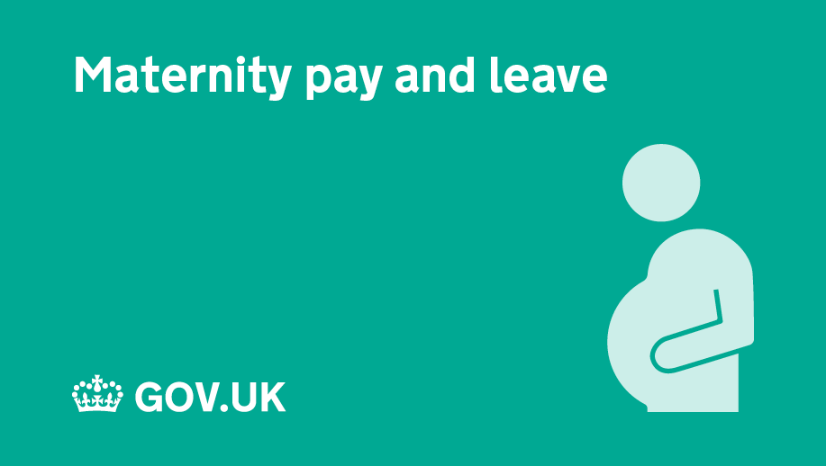 Outline of a pregnant person. 'Maternity pay and leave'. 