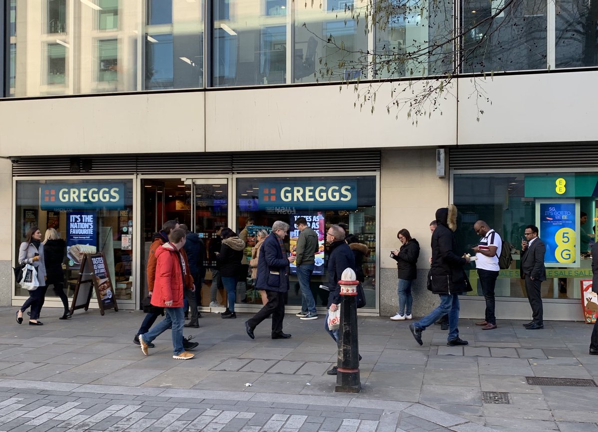 Queues of metropolitan Remainers outside Greggs in Cheapside just now ⁦<a href="/JeremyWarnerUK/">jeremy warner</a>⁩
