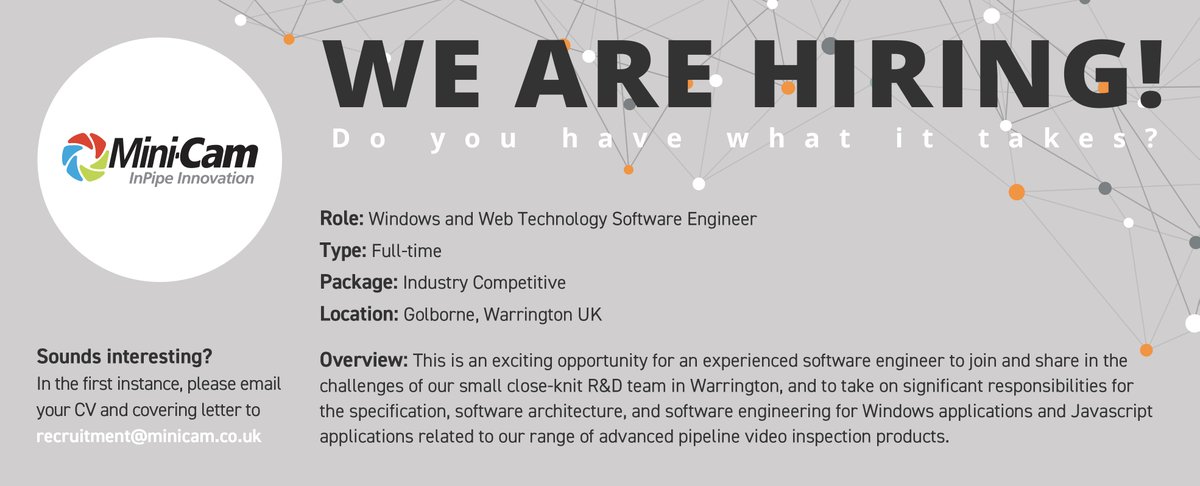 minicamtweet's tweet image. We are hiring!

For full job specification at
minicam.co.uk/recruitment 
#WebDeveloper #WindowsDeveloper #SoftwareEngineer