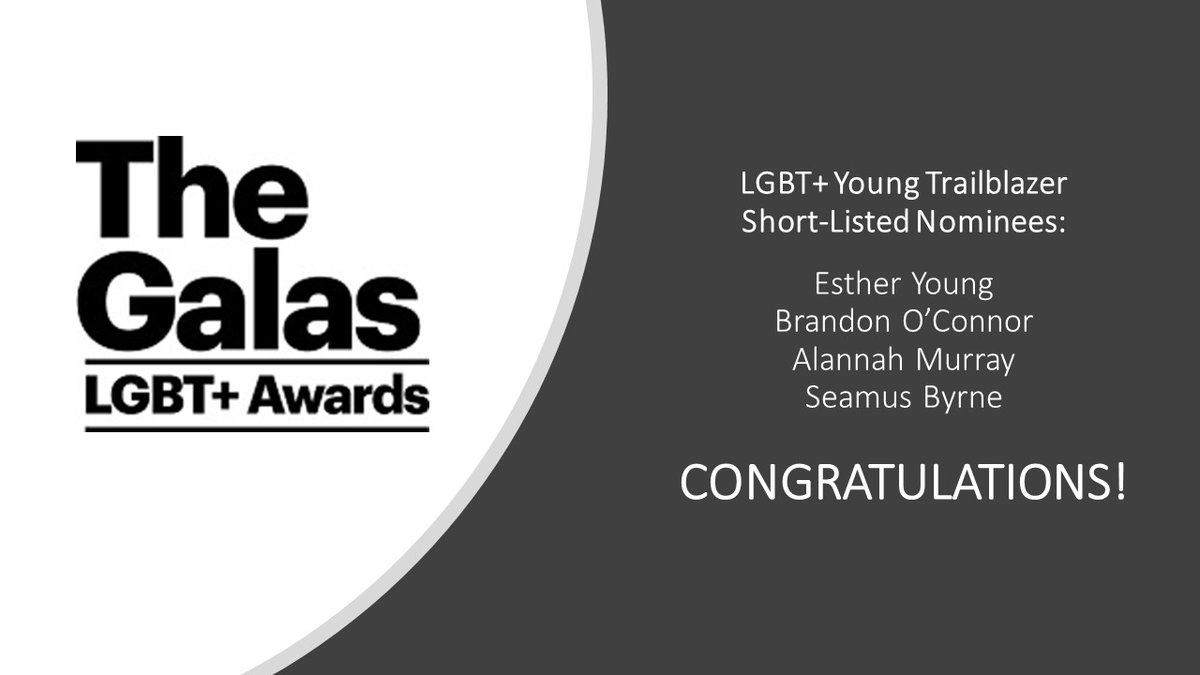 TheGalas's tweet photo. A BIG Friday congratulations to the #GALAS2020 LGBT+ Young Trailblazer Award shortlisted nominees!

@seamusthewalrus @Wheelie_Happy #EstherYoung #BrandonOConnor 

The GALAS will take place on Saturday 8th February 2020 @CEVMansionHouse  Tickets on sale https://t.co/t9LhW1pLiG https://t.co/lsVKZiB1F6