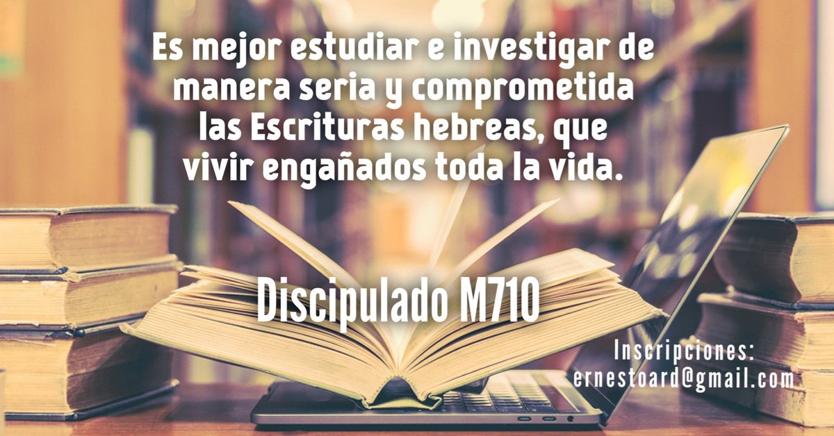 ErnestoARD's tweet photo. No te conformes con solo leer las Escrituras, atrévete a estudiar e investigar de manera seria y comprometida para conocer más al Rey del universo. Tu fe crecerá y echará raíces más profundas. ER
Google: Ministerios 710
#M710 #Torah #TorahLive #TorahTV #RaicesHebreas #Biblia https://t.co/IauFHFcZSV