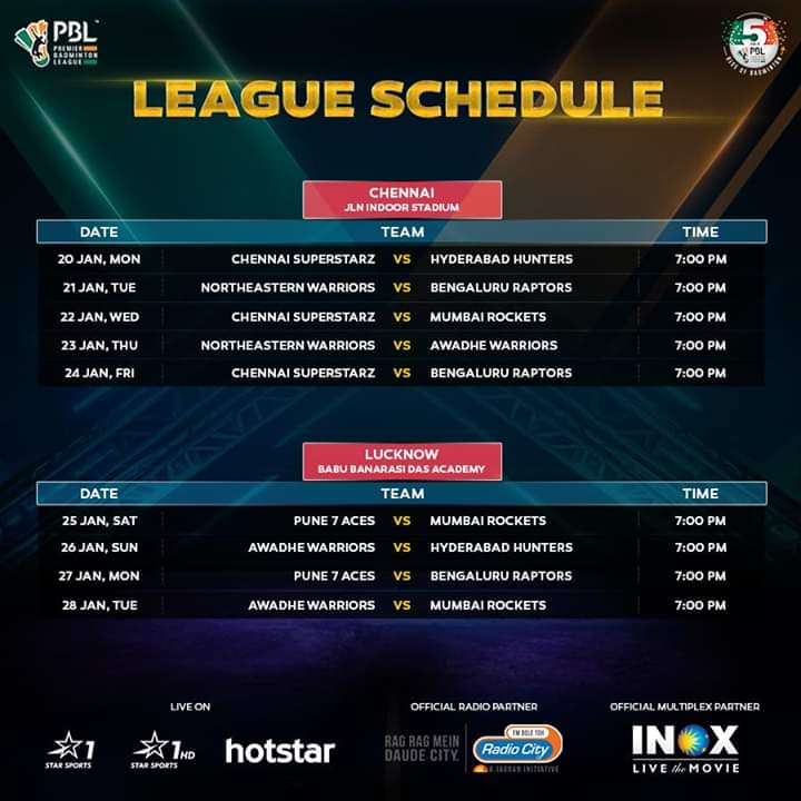 gobadminton's tweet photo. All right everyone, the dates are set and the teams are ready! All the action from the #PBLSeason5 coming soon on @starsportsindia &amp; @hotstar 

#pbl #pblseason5 #hyderabadhunters #huntersarmy #raptorsquad #MumbaiRockets #NortheasternWarriors #ChennaiSuperstarz #Pune7Aces https://t.co/wyeSVir6HO