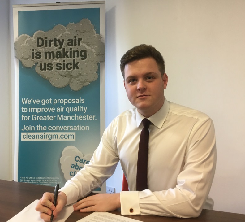 TamesideCouncil's tweet photo. Cllr Oliver Ryan has signed a GM-wide letter on behalf of Tameside Council urging the Government to bring forward consultation on tougher penalties for motorists leaving car engines idling, which creates harmful pollution. #CleanAirGM https://t.co/3OKwjxtce7
