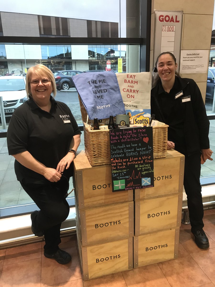 BoothsCountry's tweet photo. Team #Chorley are fundraising for a defibrillator for the store &amp; this month's raffle prize is Scottish themed in honour of #BurnsNight! Tickets are £1 per strip, available from the kiosk in store 🙌 We appreciate any donations made 😊 https://t.co/po7NSYM2v8