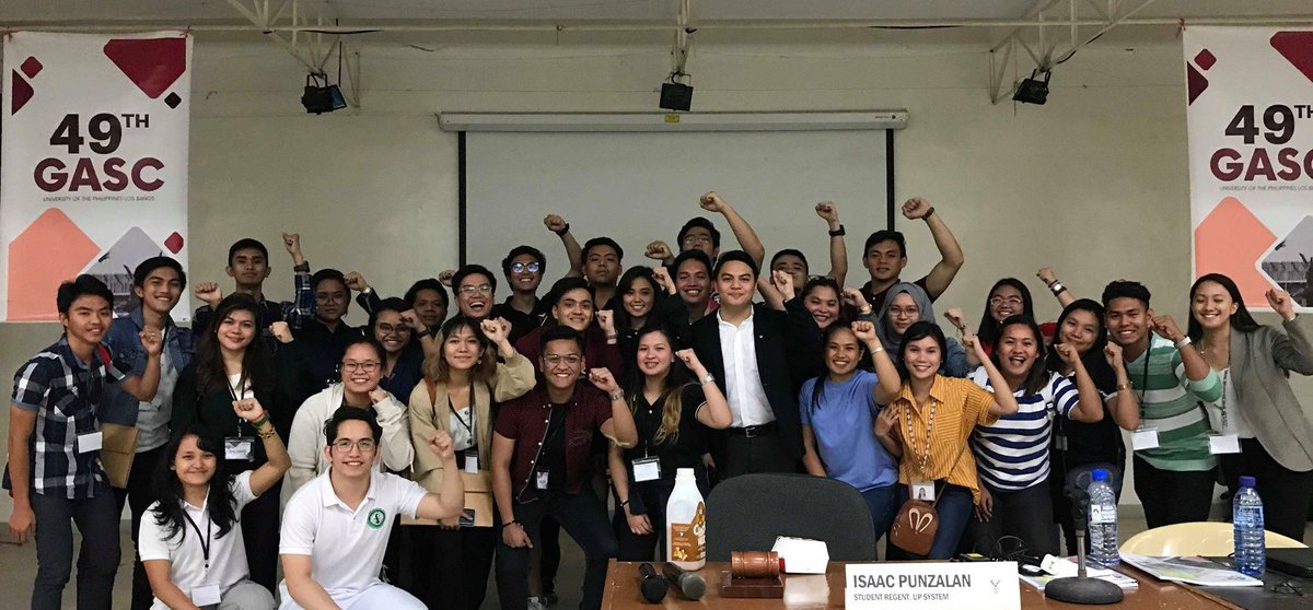 UPMUSC's tweet photo. The UP Manila contingent comprising of the UPM USC, CAMPSC, CASSC, CDSC, MSC, NSC, UPPHASC, CPHSC, and the councils of UPM SHS extension campuses Baler, Palo, and Koronadal - ECBA SC, Palo SC, and ECSC SC - participated in the 49th GASC in UP Los Baños. #GASC49 https://t.co/I7zKHx4NJw