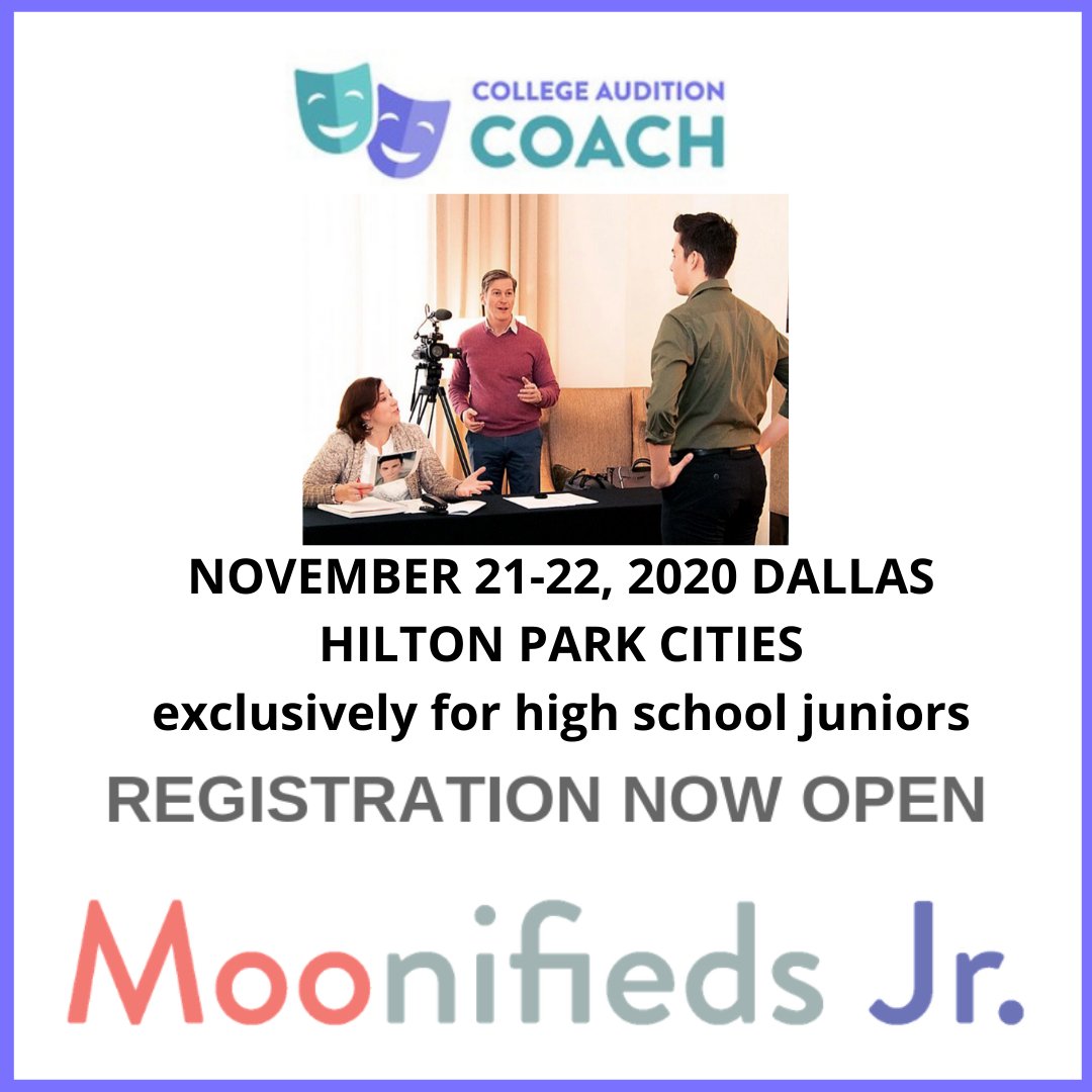 collegeaudcoach's tweet photo. REGISTRATION IS OPEN! For high school juniors in 2020, sign up now before it sells out again. https://t.co/n9nlzGGfB9
#collegeauditoncoach #collegeauditions #prescreens #prescreenauditions #moonifiedsjr https://t.co/vvGKgIzc2Y