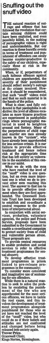 The Gracewell clinic in Brum's Moseley district was set up by Ray Wyre and his financial backer Trevor Price in 1988 as the world's first residential clinic for sex offenders. The clinic closed in 1993, not least because of objections to so many paedophiles under one roof.