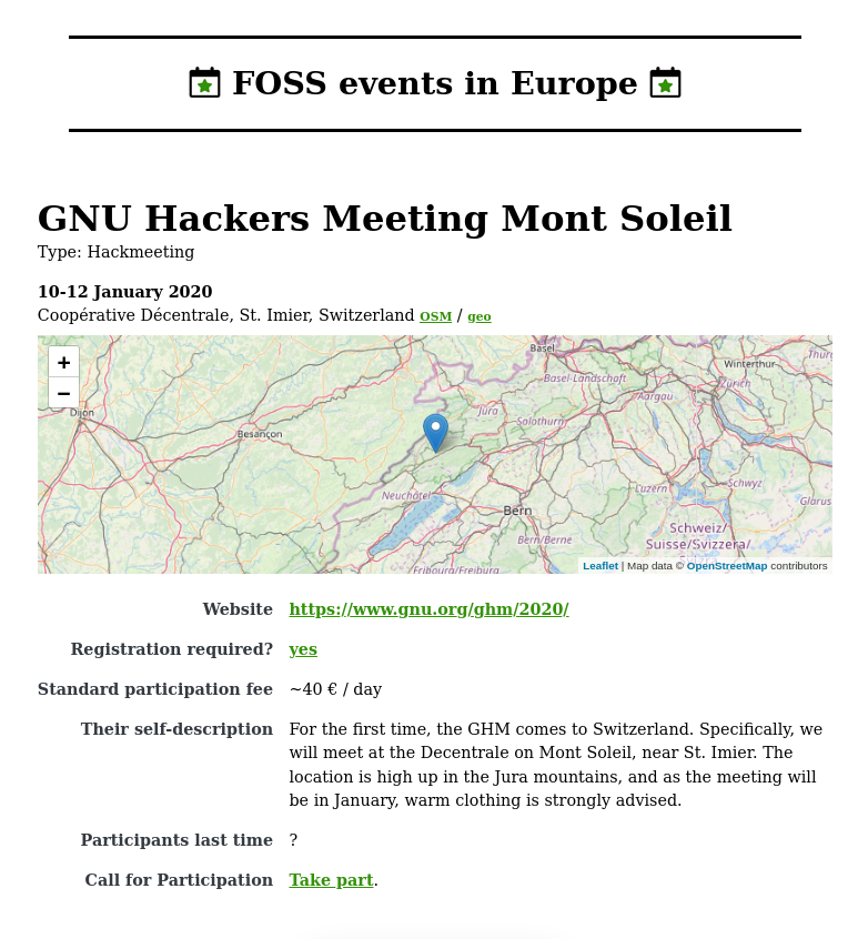Screenshot of GNU Hackers Meeting Mont Soleil on // foss.events