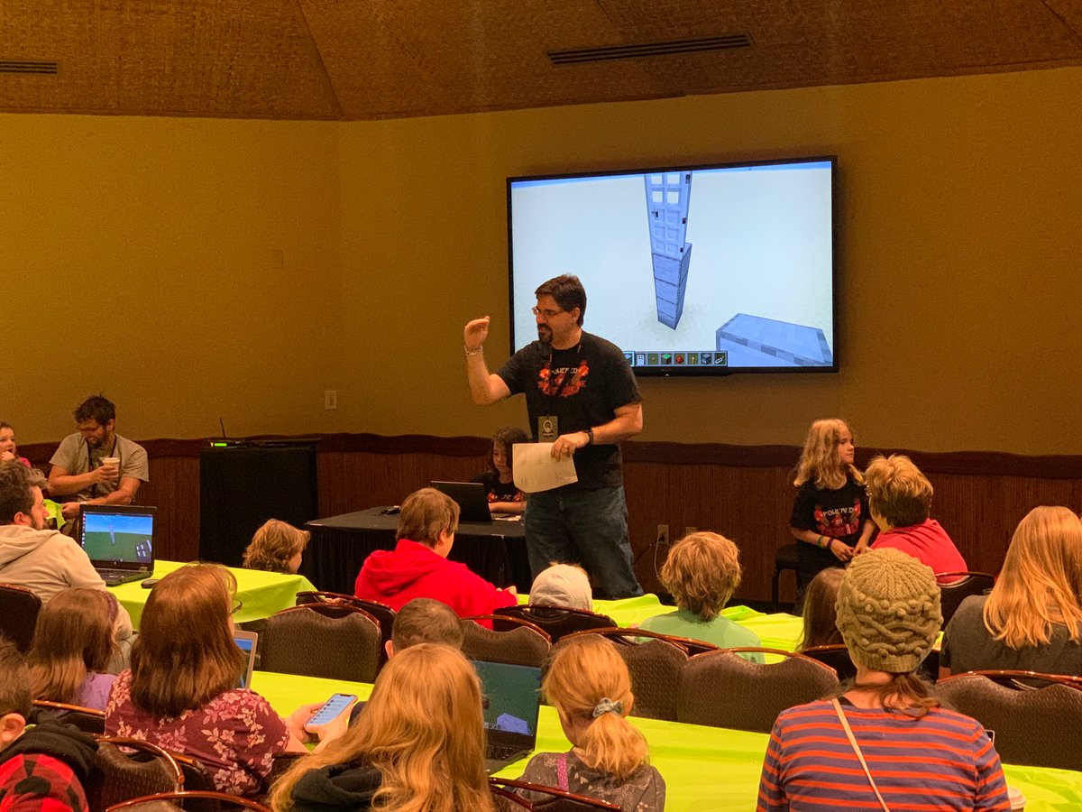 PreEmptive's tweet photo. @truist our VP of Engineering @PreEmptive presenting with his 2 sons Liam and Benjamin at #codemash2020 this year with a #kidzmash #minecraft session! “Have more fun with Minecraft, with Redstone”  It was a full house! https://t.co/p7YHugqxh8