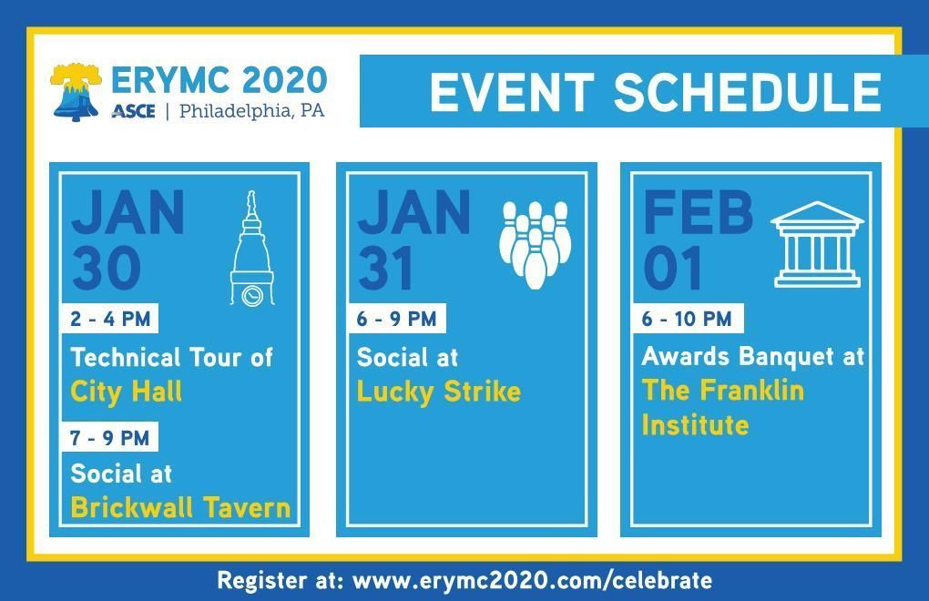 erymc2020's tweet photo. Don't forget to sign up for all of our additional events at https://t.co/g7Dc80LVQ3 after you've registered for ERYMC 2020! The City Hall Tour has sold out, but all other events still have space available.

#ASCE #ASCEMadeMe #ERYMC2020 #MRLCPhilly https://t.co/zljb2z5FtW