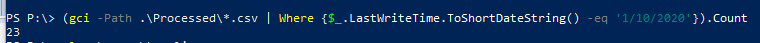 copling2's tweet image. When I need to find out how many csv's where processed on a given day. You have to love powershell. Simply yet effective. #powershell #powershellRocks