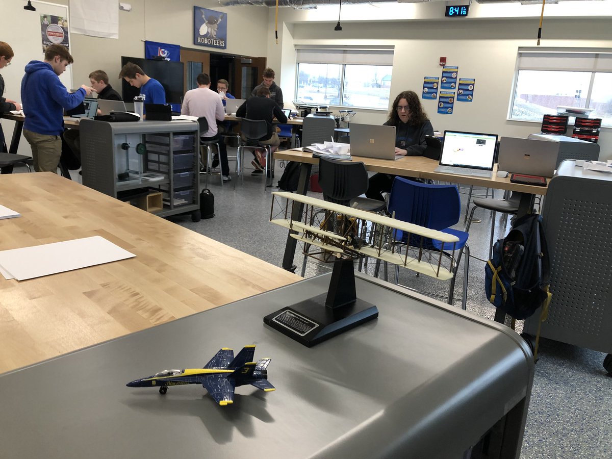 STEM2UYP's tweet photo. @LutheranCougars @PLTWorg AE is immersed in Aircraft Trim Challenge!  From the Wrights to F-18s, this class is engaged in how stuff flies! #handsonlearning https://t.co/C7JHfSmCqW