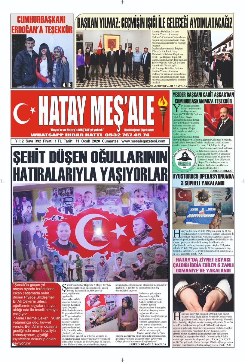 CAYLIKAZIM's tweet photo. 11/01/2020 HATAY MEŞ'ALE GAZETESİ
@tcbestepe @RTErdogan @erkankandemir @SCivitcioglu https://t.co/LRJJp0Yg0A