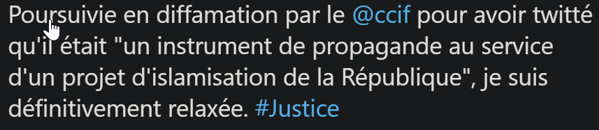 4/  Rappel :La justice française autorise tout le monde à dire et à écrire que :« Le  #CCIF est un instrument de propagande au service d'un projet d'islamisation de la République ».