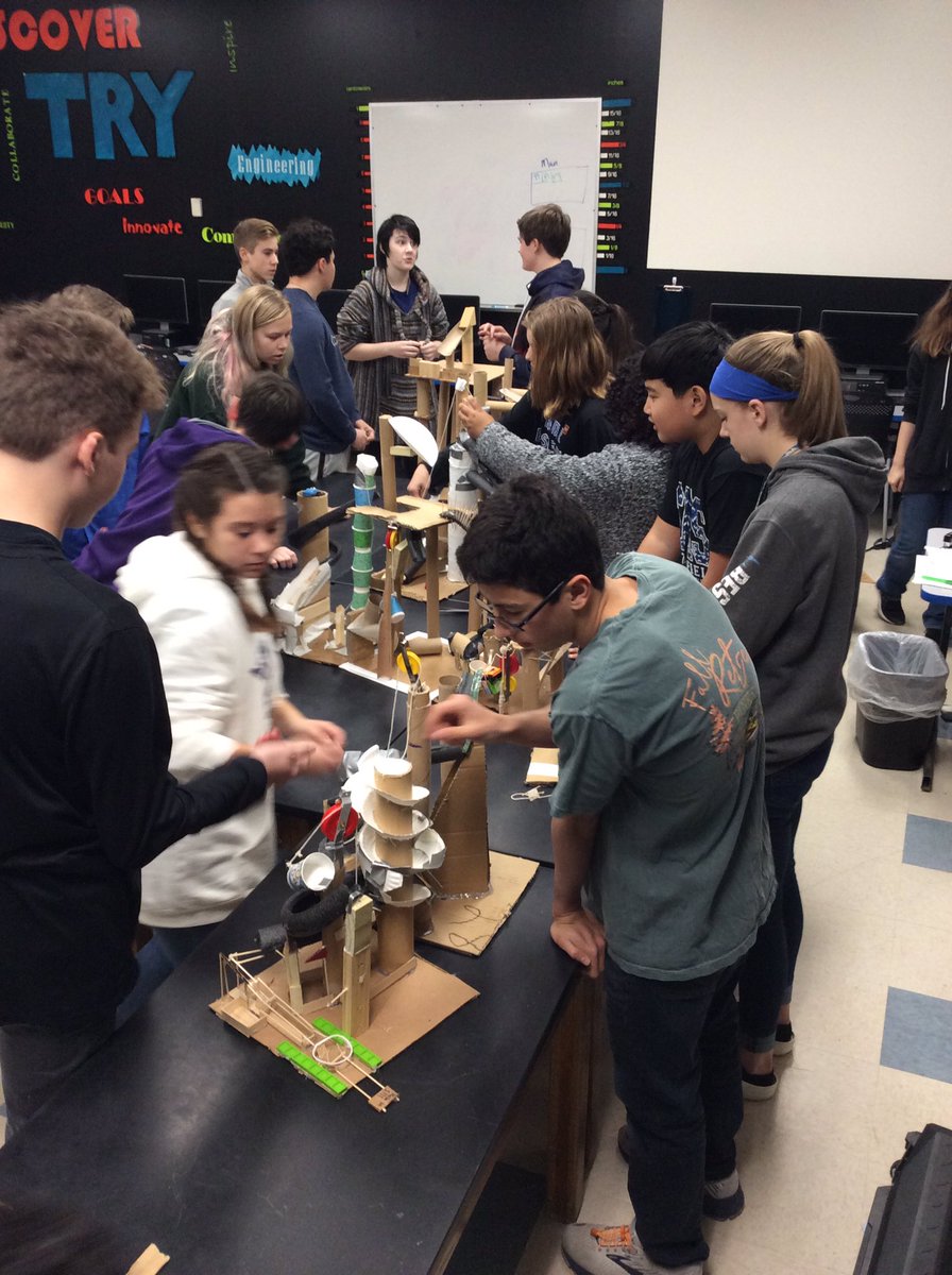 jmnungesser's tweet photo. Setting up the class Rube Goldbergs yesterday. They were pretty impressive all laid out. The students worked super hard on them and were so excited to see them run! #BirdvilleLearns @SMSRaiderNation #NungesserClassroom #GTT2 https://t.co/7D7OUv8VJZ