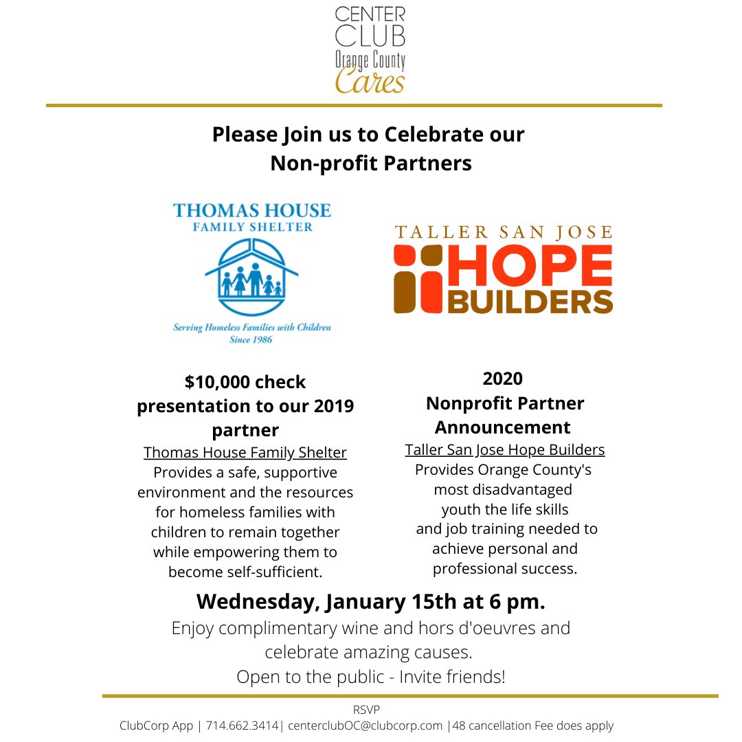 CenterClubOC's tweet photo. We believe in networking with a cause.#CenterClubCares
________________________
#OCnonprofits #checkpresentation #2020nonprofits #wearephilanthropists #Thomashousefamilyshelter #tallersanjosehopeguilders #OCnetworkingevent #CenterClubOC https://t.co/daA1ufk10Y