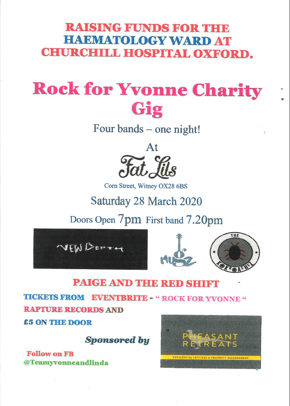 Enjoy a great night out in Witney and help raise funds for the Haematology ward at the Churchill Hospital in Oxford. <a href="/moreWitney/">WitneyVIC</a> @teamyvonneandlinda