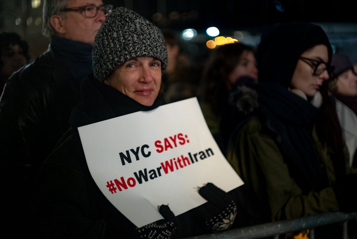 ny_indivisible's tweet photo. @CAIRNewYork @SoSAmerica2019 @riseandresistny @RefuseFascism @IndivisibleTeam @bkindivisible @MaketheRoadNY @chuckschumer @gillibrandny @eframphoto @nychange @SenSchumer 3/ #NYC says #WeRefuseToBeEnemies. 

#TrumpsWar is a war of the wealthy and the corrupt. We, the people, say #NoMoreWar. The US has been in constant contract with #MilitaryIndustrialComplex and #warhawks like @LindseyGrahamSC &amp; @RepDougCollins for years. #NoWarWithIran https://t.co/yPWmsAa6r1
