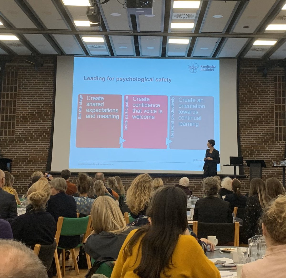 Leading for phychological safety: 1. Set the stage 2. Invite participation 3. Respond productively says <a href="/SavageCarl/">Carl Savage</a> and <a href="/PamelaMazzocato/">Pamela Mazzocato</a> at #DSKS2020