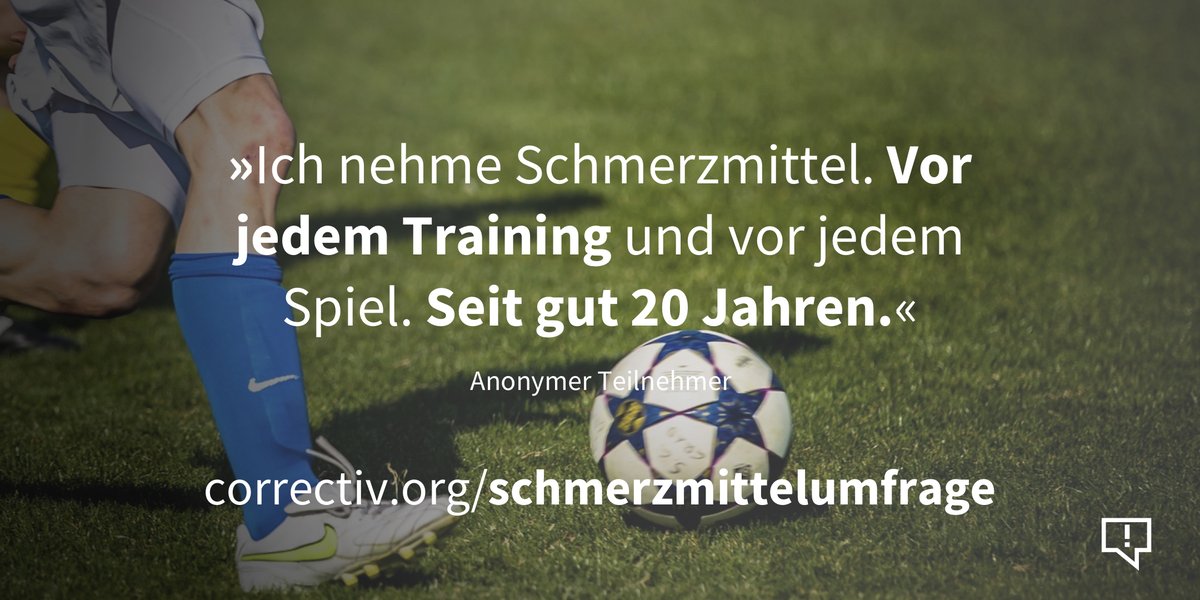 Viele Amateurfußballer nehmen Schmerzmittel wie Smarties. Das zeigen schon jetzt mehr als 350 Antworten in unserer Schmerzmittelumfrage. Helft uns, das Problem zu verstehen 👉correctiv.org/schmerzmittelu…
Bitte teilen!