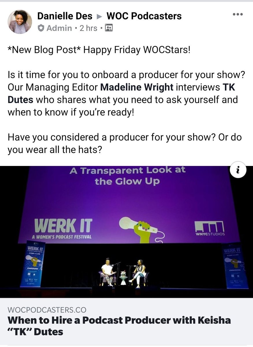 Thank you <a href="/WOCPodcasters/">WOC Podcasters (Women of Color)</a> <a href="/amadvox/">A Mad Vox</a> and <a href="/thethoughtcard/">Danielle Desir Corbett</a> for the opportunity to share my passion for the work! 

In this I talk about job roles in a podcast production, when to engage a producer or hire a consultant. 

Read: wocpodcasters.co/hire-podcast-p…