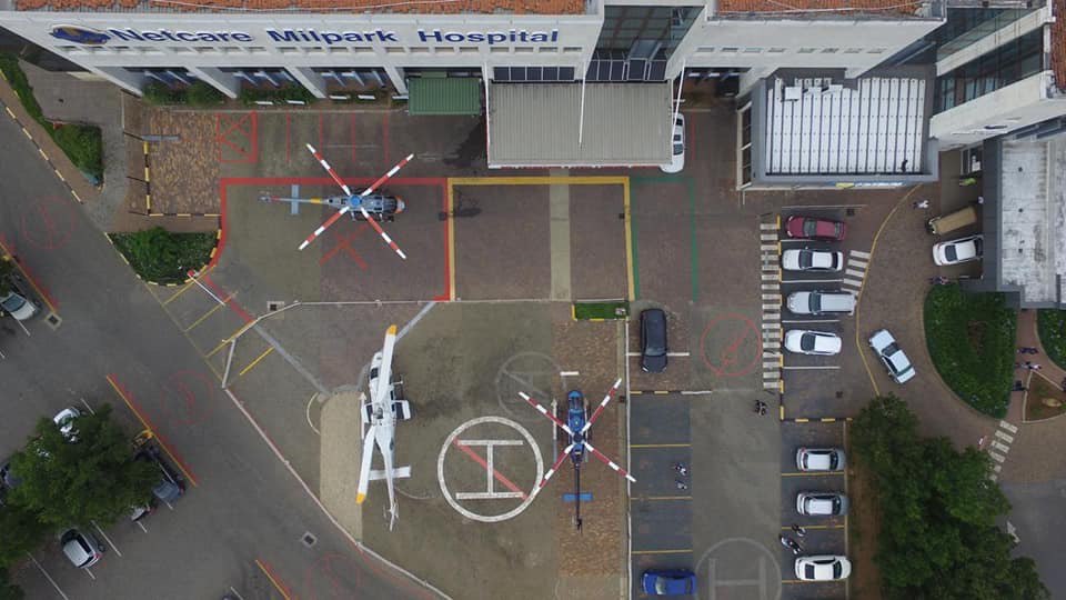 Netcare911_sa's tweet photo. Gauteng: Looking down on Netcare 2, Netcare 7 and Netcare 8 at Netcare Milpark Hospital; all standing by for their next life saving mission. https://t.co/0venXEFJni