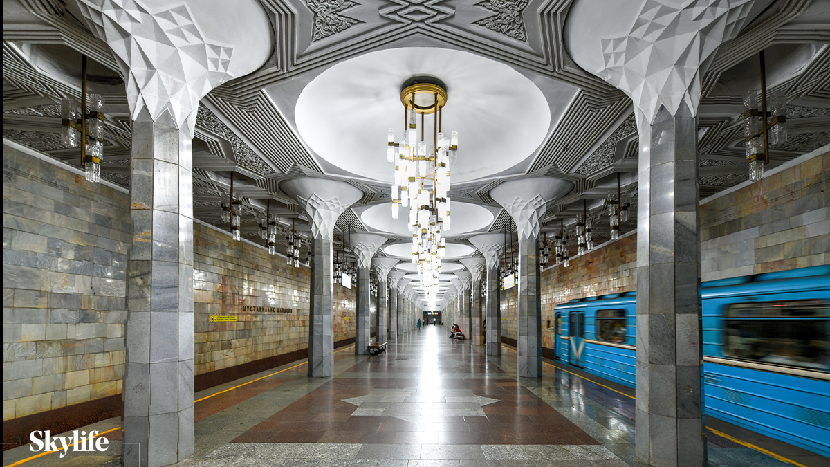 Tashkent metro stations offer passengers a cultural atmosphere with its ornaments and domes.