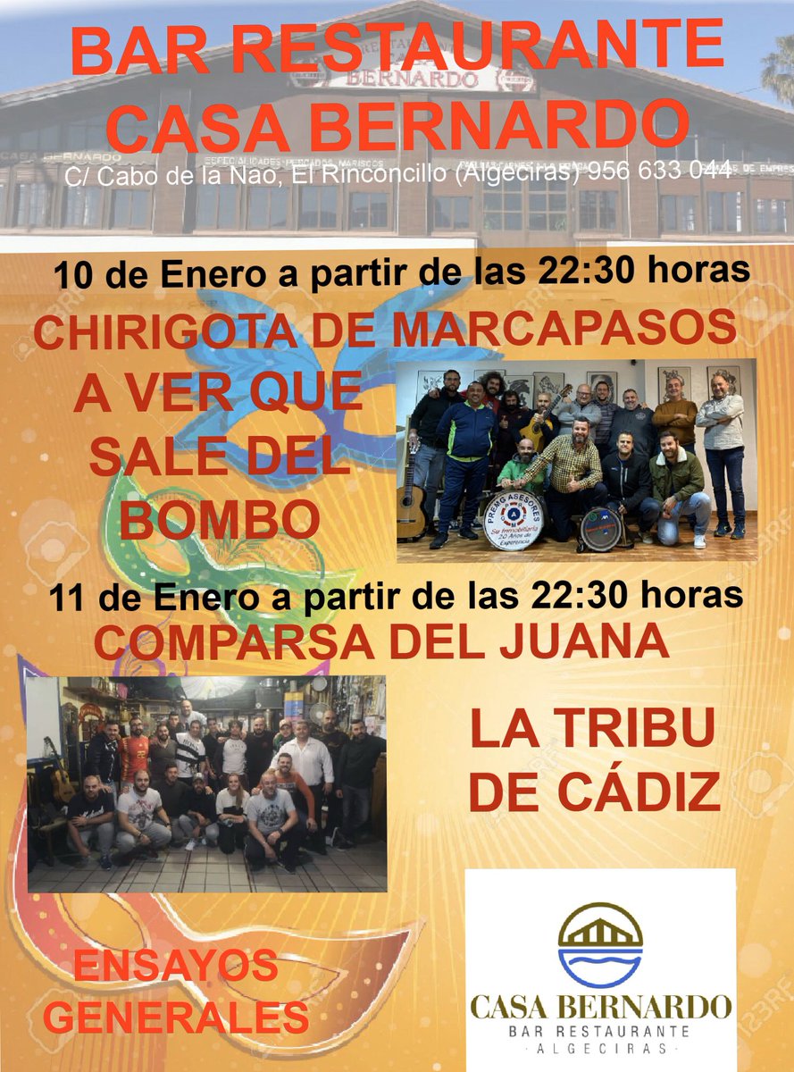ResCasaBernardo's tweet photo. Ya llegó el carnaval a @ResCasaBernardo 
Esta noche la Chirigota A ver qué sale del bombo y mañana @Eljuanaysugrupo La tribu de Cádiz, para el Viernes 17 la comparsa El Letargo y el sábado 18 la @CHIRIGOTADETINI Cuéntame que nos pasó. Todas empiezan a partir de las 22:30 horas https://t.co/rIiDbqHqrW
