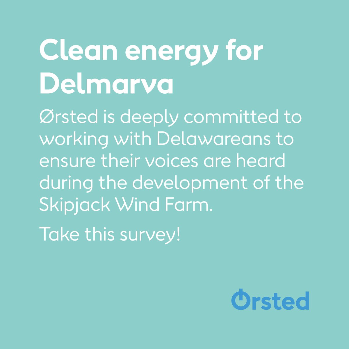 OrstedUS's tweet photo. Hey Delaware, want to have your voice heard in support of #offshorewind?! Let us know how ready you are for the benefits of our #SkipjackWindFarm project here: https://t.co/WnS51mOOWL https://t.co/rtwdWMBIfO