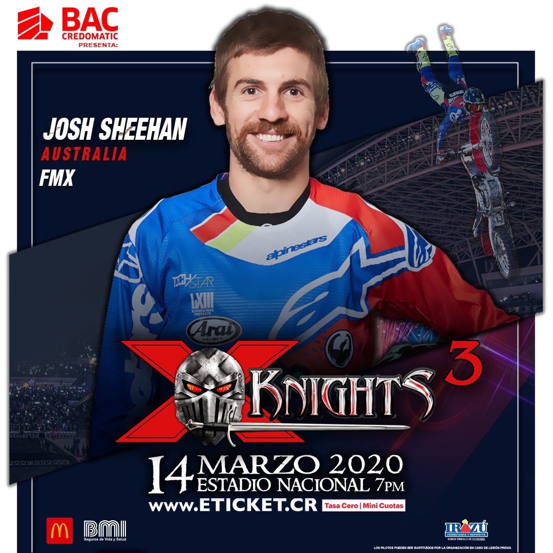 Josh Sheehan
Este piloto australiano es uno de los primeros en perfeccionar el doble backflip, y el único que ya logró dar tres vueltas en el aire y aterrizarlas perfectamente.
Te esperamos el sábado 14 de marzo, Estadio Nacional
Compra tus entradas en eticket.cr/eventos.aspx?i…