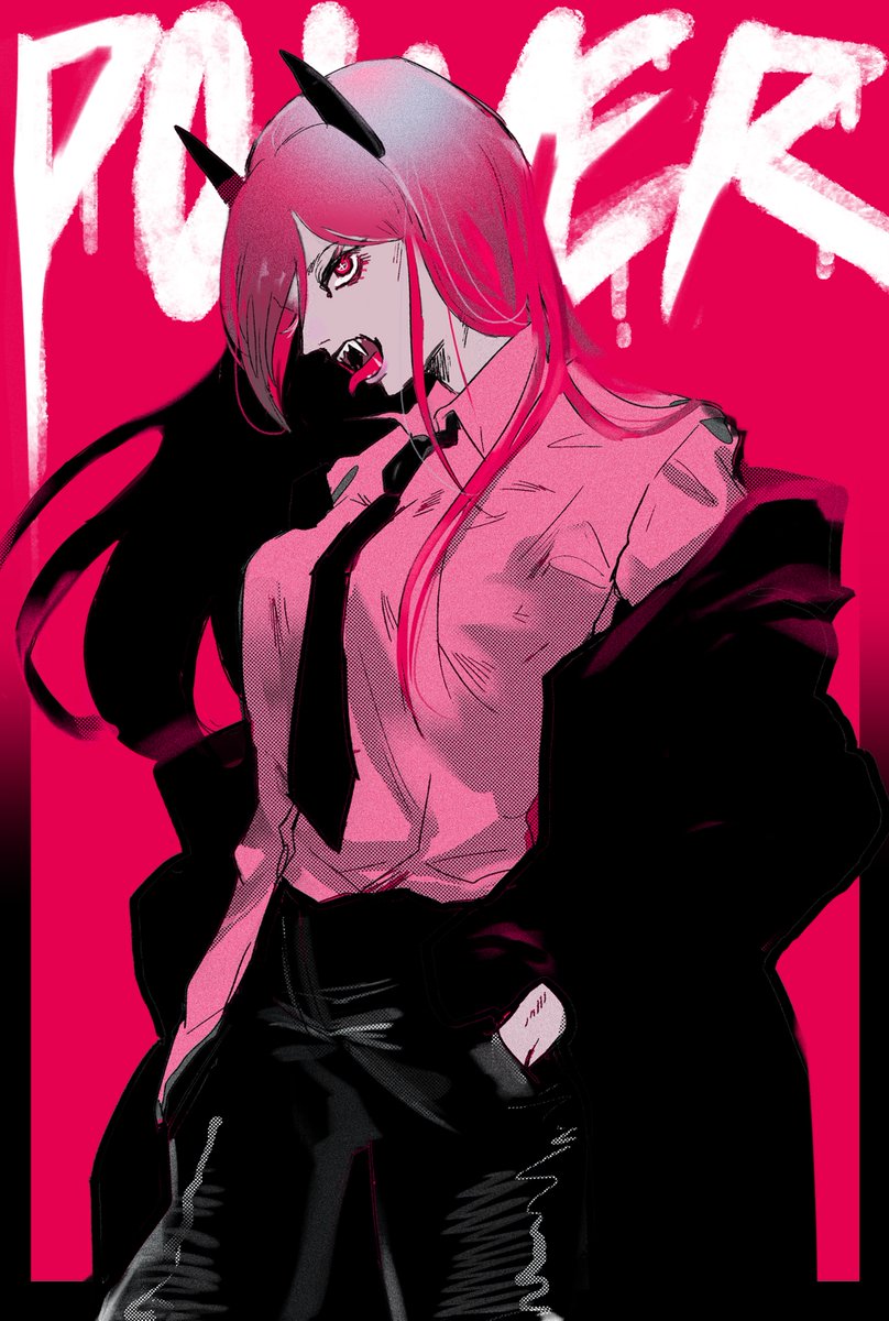 power (chainsaw man) 1girl necktie solo horns long hair shirt open mouth  illustration images