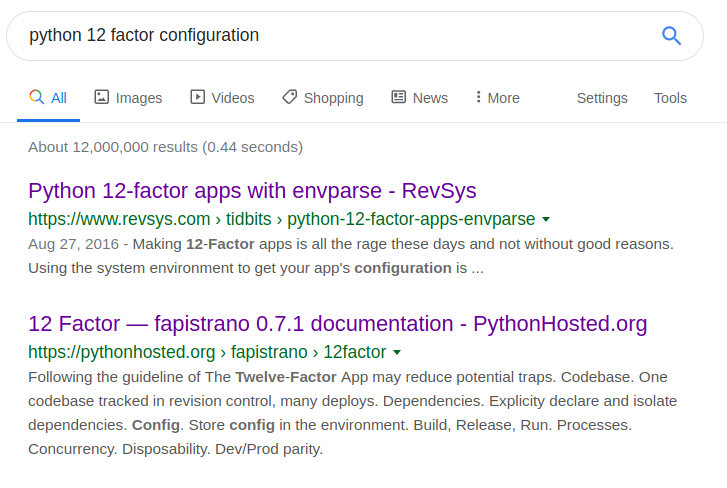 Search for "python 12 factor configuration"
