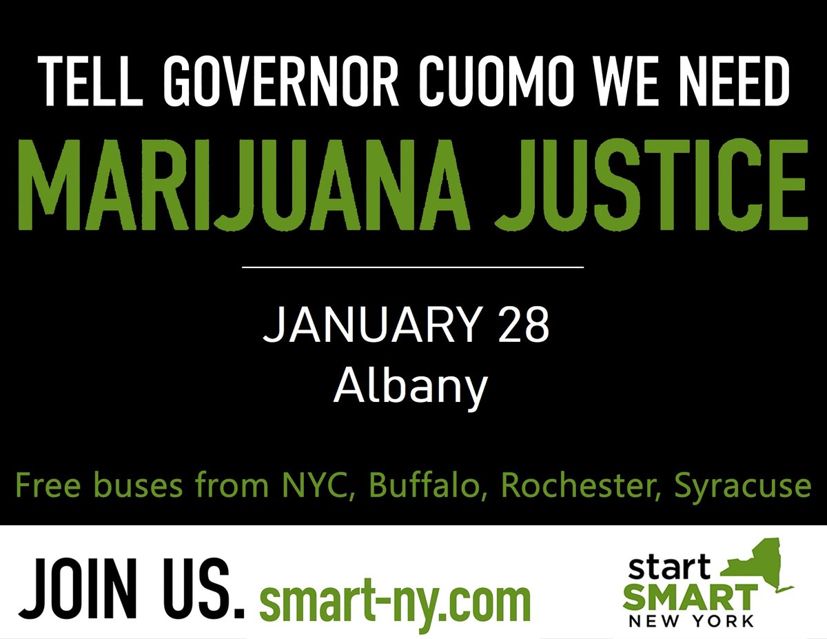 🚨 Join 
<a href="/startsmartNY/">SMART-NY</a>
 for our #MarijuanaJustice lobby day in Albany on JANUARY 28! 🚨 FREE transportation provided. RSVP today to make your voice heard: bit.ly/MJjustice1-28-…