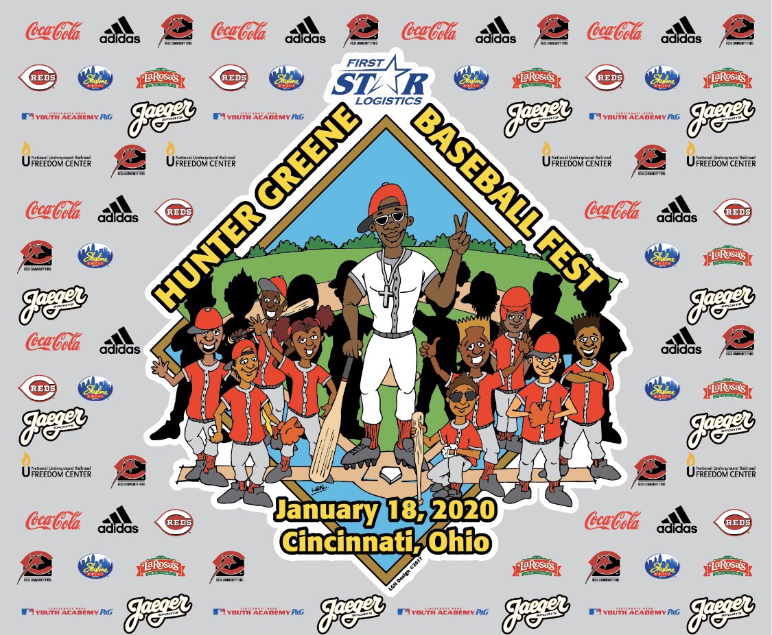 HunterGreene17's tweet photo. Much ❤️ to all the sponsors for next week’s camp. I couldn’t do it without you 🙏🏾@Firststarlog @jaegersports @adidas @CocaCola @LaRosasPizza @Skyline_Chili @FreedomCenter @RedsCommunity @Reds and for the camp art logo @DJLarryGee &amp; all the staff and coaches donating their time🙏🏾 https://t.co/L86Lpwc4nc