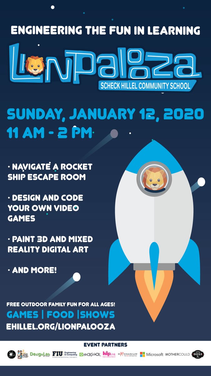 #Lionpalooza will spark the imagination of our community’s youngest engineers, artists and dreamers January 12! Free for families with children of all ages. Driver's license required for entry. #STEM #Microsofteducation #scheckhillel #thingstodoinmiami #sundayfunday