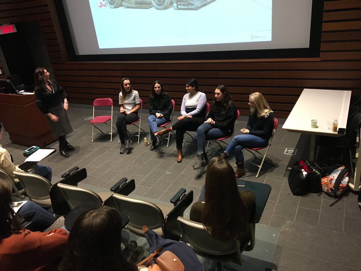 CorinneCharette's tweet photo. Fantastic panel of young women engineering students at Concordia’s Gina Cody School .  Come join us. Canada needs more women in engineering. https://t.co/psVywW7bXr
