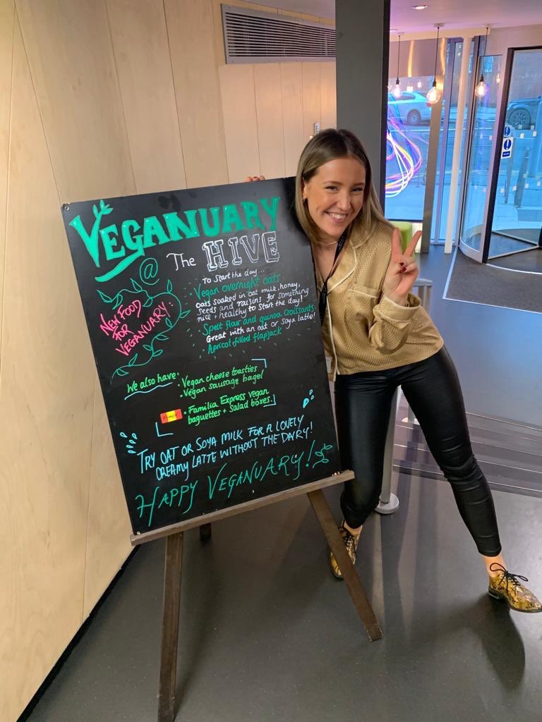 It’s #veganuary here in Nottingham and Liv on reception is our vegan princess for this month! Enjoy plenty of vegan options available here at The Hive.