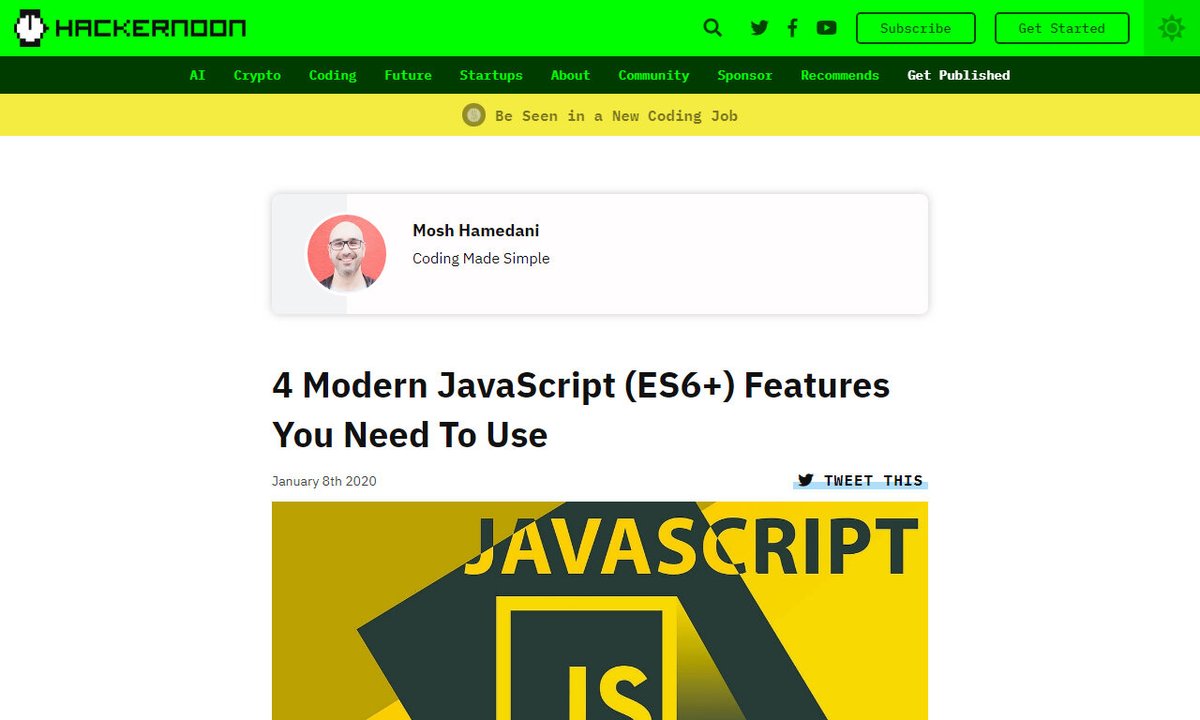 Devcide1's tweet photo. 4 Modern JavaScript (ES6+) Features You Need To Use
#monaco #color #couriernew #boxsizing #inherit #development
via https://t.co/1OnaatUNYS
☛ https://t.co/HJatKdr6z3 https://t.co/5s2I61oszq