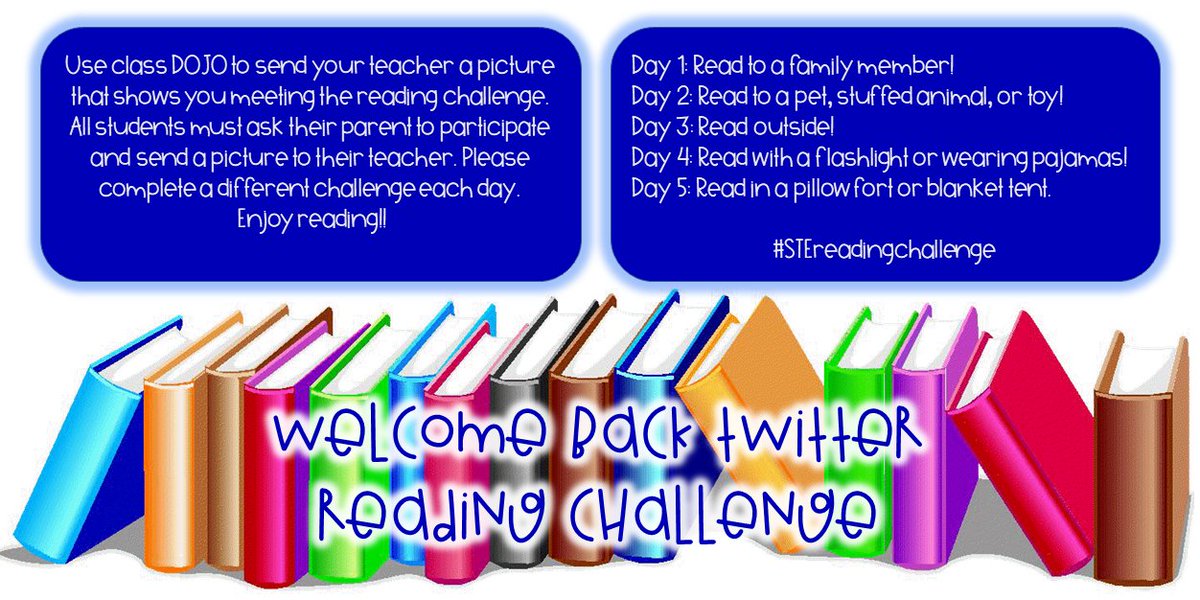 Hey Stallions!  Participate in our #STEreadingchallenge starting next Monday 1/13!  Have your parents send your teacher a picture on Dojo of you completing the challenge and we will post you on Twitter! Happy Reading!!